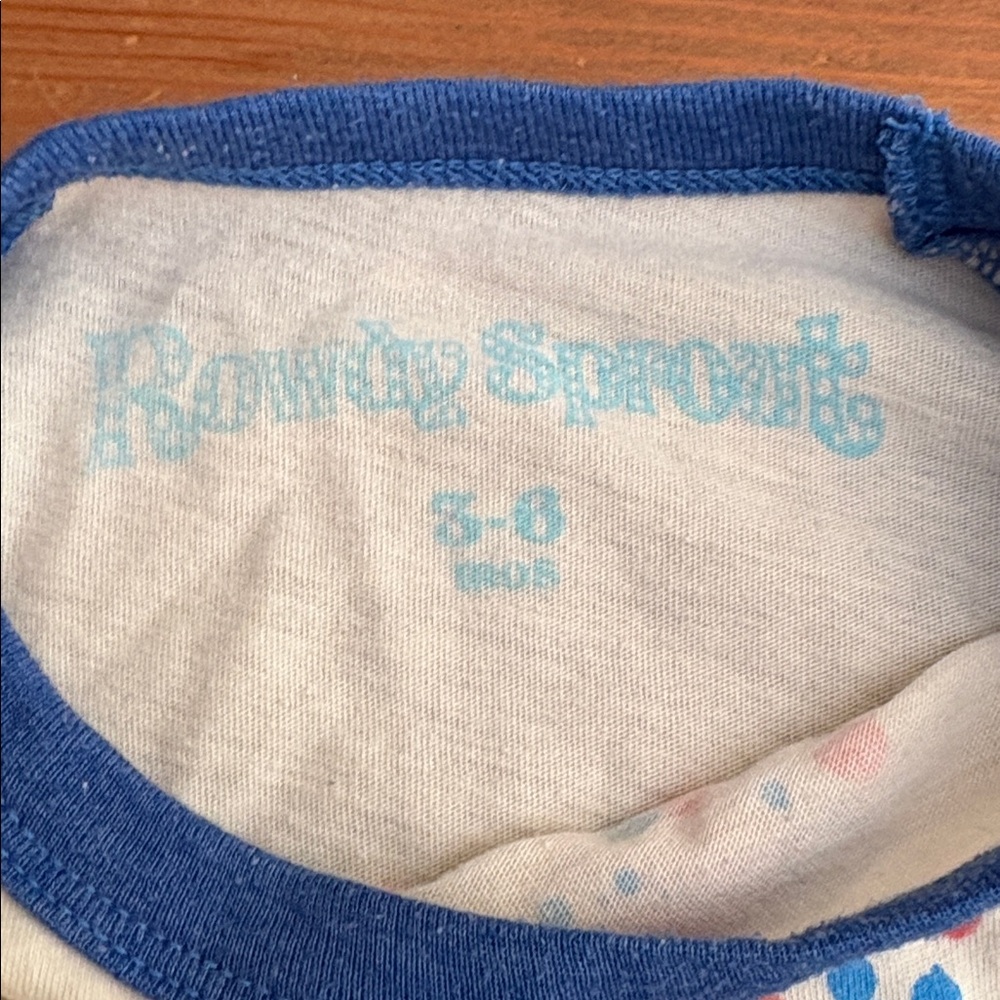 Rowdy Sprout Rebel Rebel Blue and Cream Bodysuit size 3-6 months - Picture 2 of 3